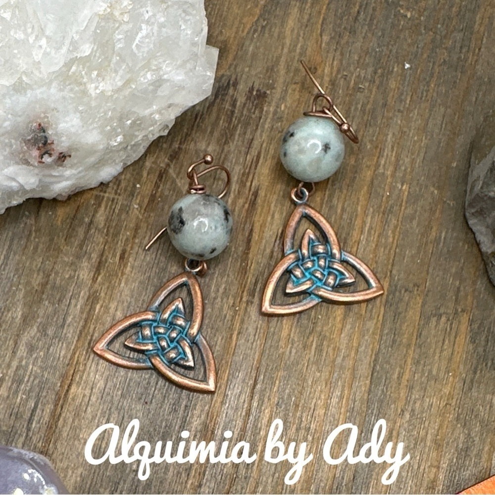 PATINA + BOHO + Big 12mm Sesame Jasper spheres dangle dainty drop earrings